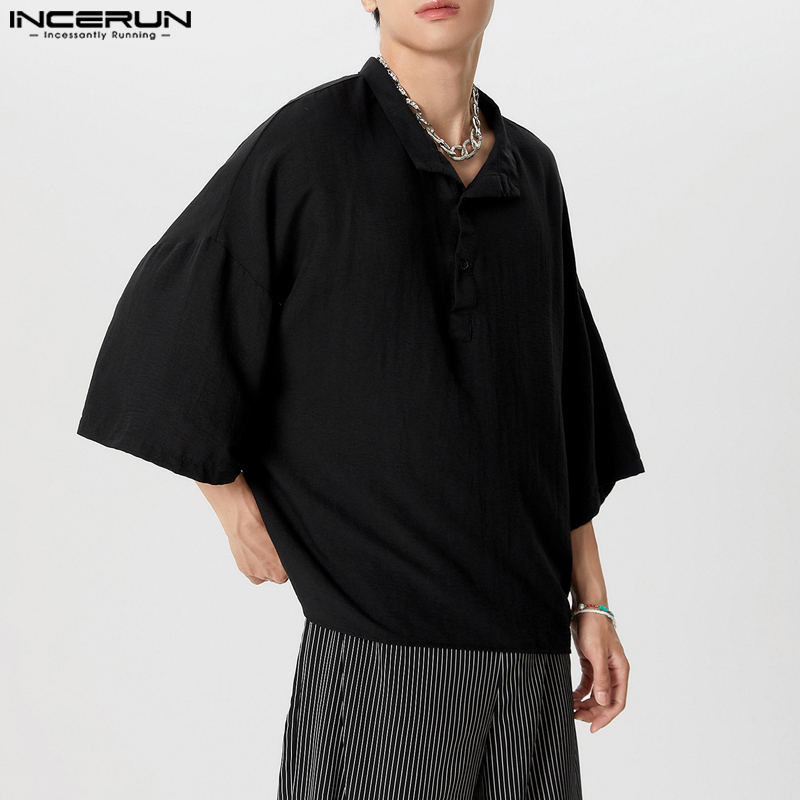 Summer Clothing Colors 2026 - INCERUN Herrenhemd Einfarbig Stehkragen Kurzarm Lose