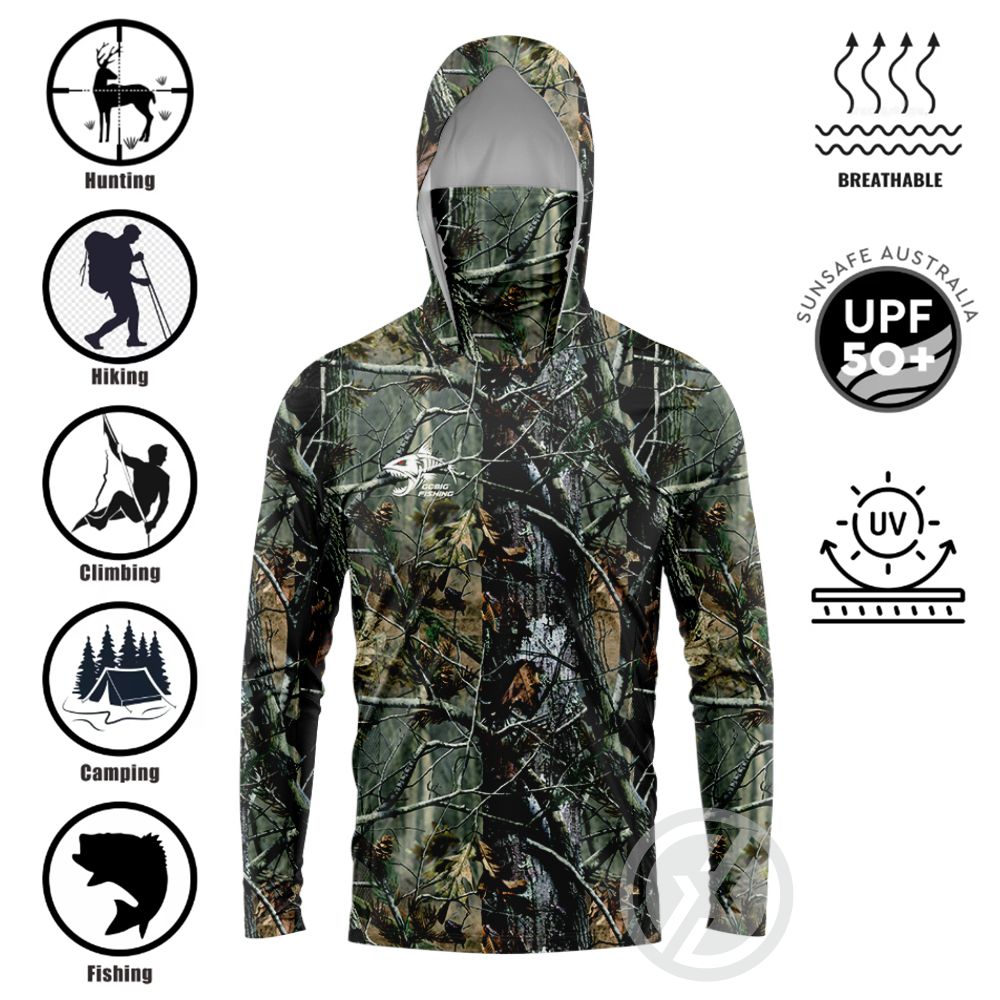 Summer Clothing Mens - UPF50+ Angelhemd mit Kapuze, integrierter Gesichtsabdeckung,