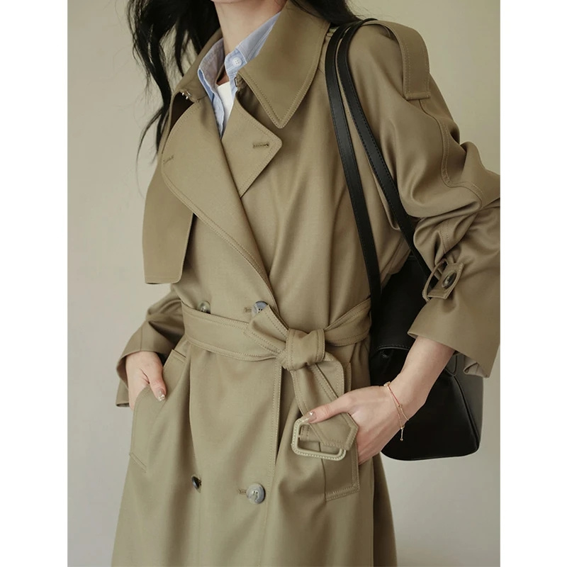 Summer Clothing Women Over 50 - 2025 Herbst-Damen-Trenchcoat-Kleidung, lockere Passform, mittellange Khaki-Jacke,