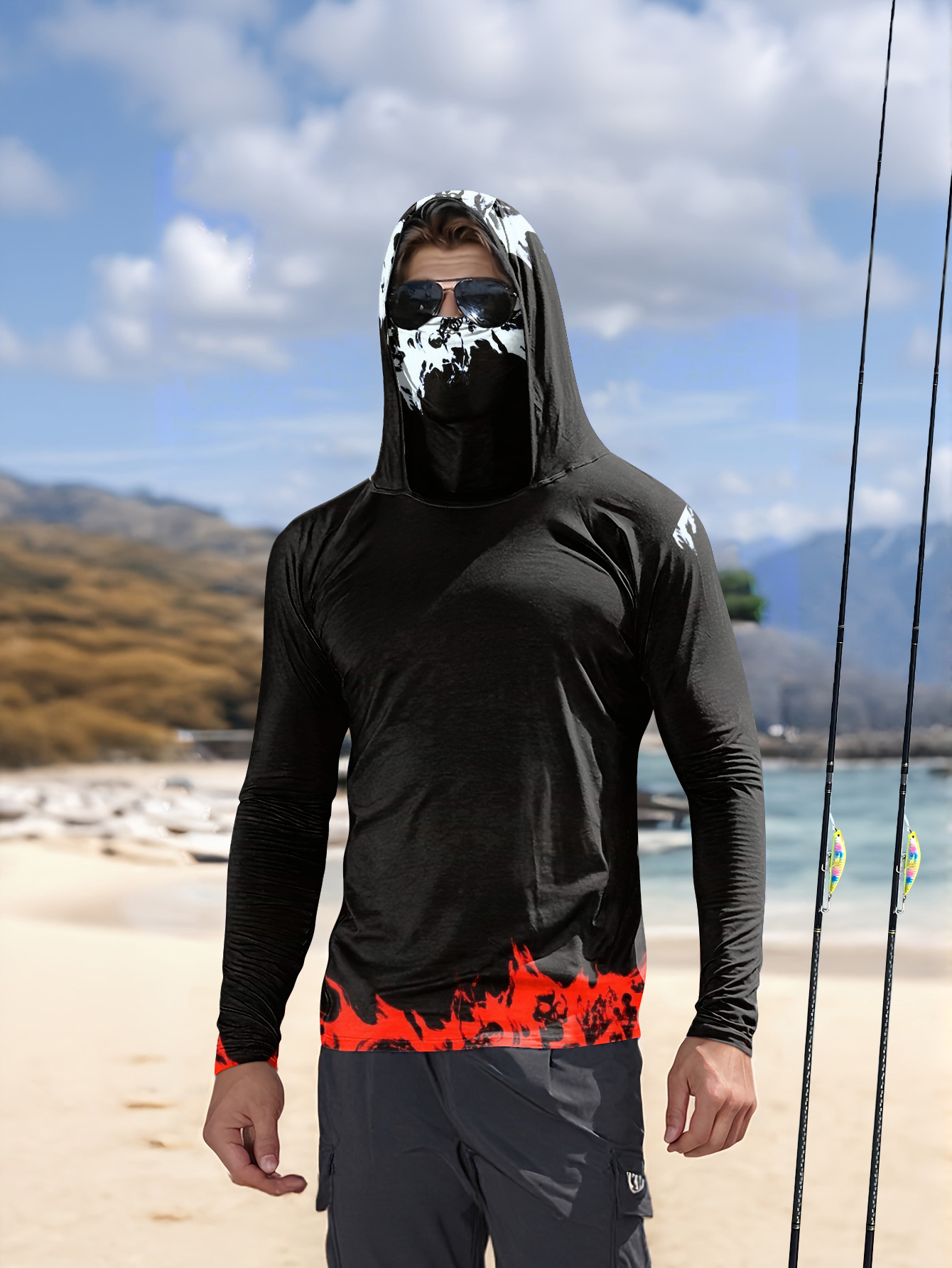 Rash Guard Long Sleeve - Herren Angelhemd mit Kapuze, langärmlig, Angelbekleidung,