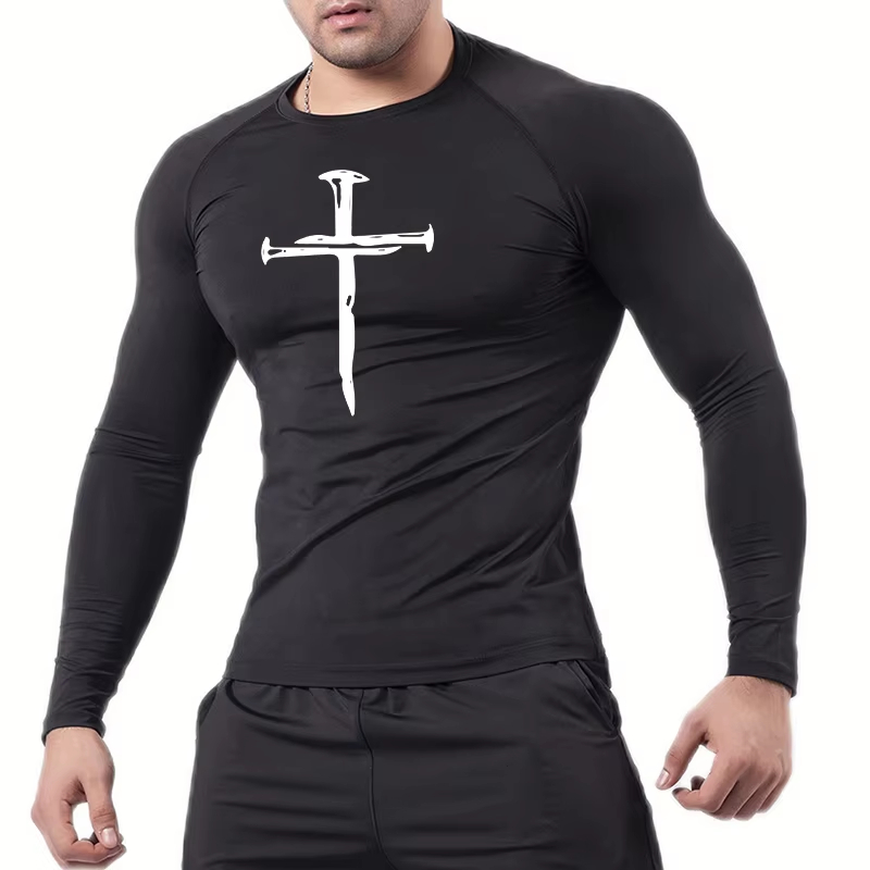 Rash Guard Long Sleeve - Christliche Workout-Kompressions-Shirts mit Grafik, Langarm-Rashguard, Sportliche