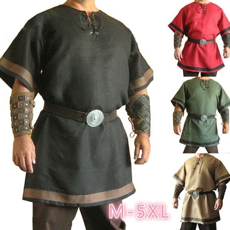 Summer Renaissance Clothing - Lässige Herren-Bühnenkleidung Mittelalterlicher Wikinger Roter Renaissance-Mode-Mantel