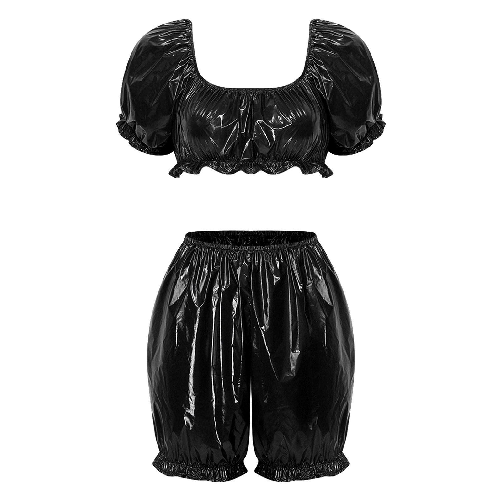 Summer Clothing Tops - Damen Wet-Look PU-Leder Clubwear Outfits Vinyl